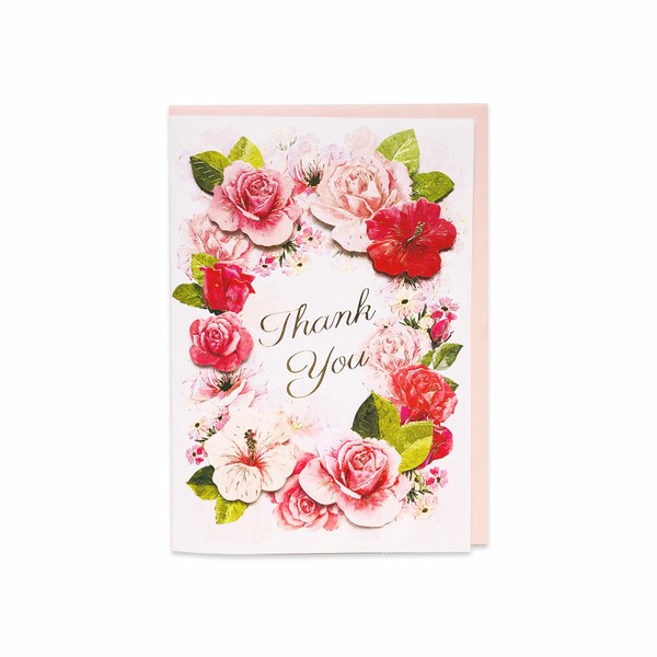 お礼カード　バラ　ピンク・白